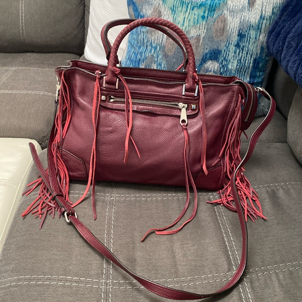 Burgundy fringe satchel